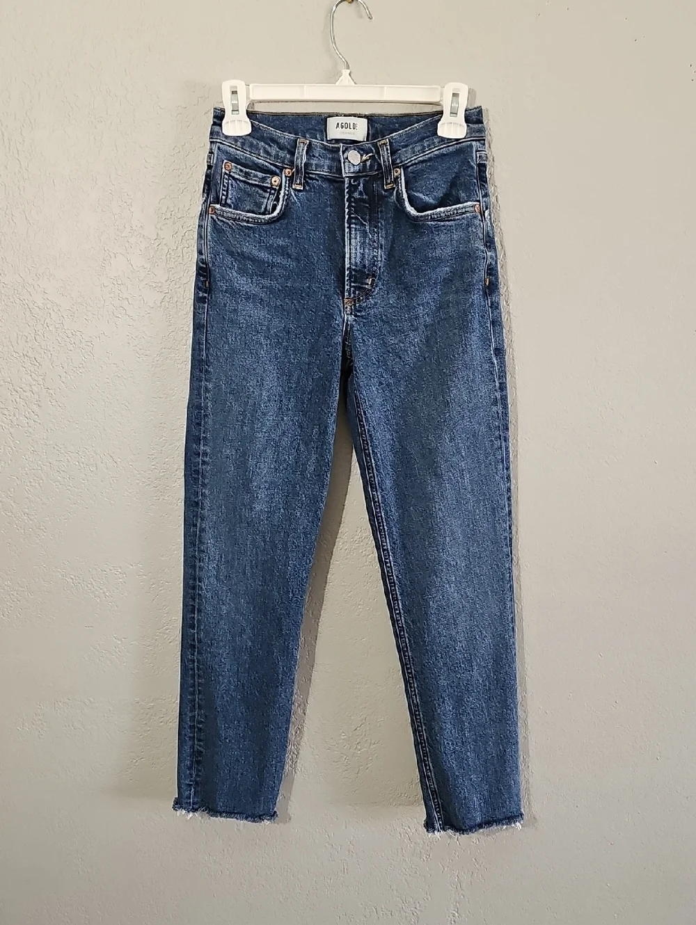 Agolde Blue Kye Mid Rise Straight Crop Ankle Jeans In Mirage Womens 23 - Picture 3 of 11